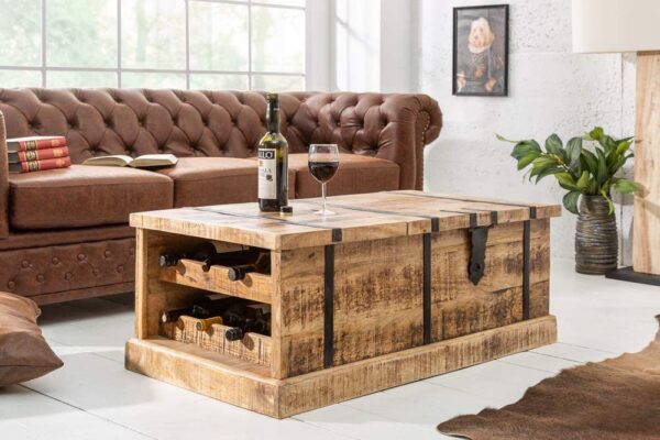 Wooden coffee center table with storage bottle rack space 2 Sunrise Exports