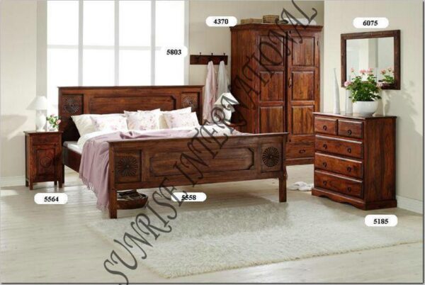 6pc bedroom set 1 kingqueen bed 1 wardrobe 2 bedsides 1 dresser 1 mirror frame Sunrise Exports