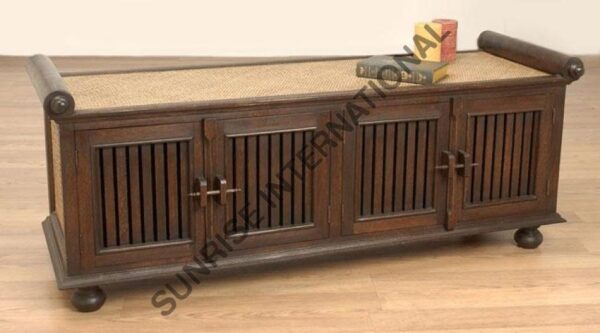 Artistic wooden bench with storage space 3 Sunrise Exports