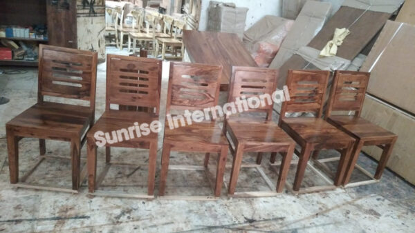 Buy Compact Wooden Dining table with 1 Bench 3 chairs furniture set for modern Home 6 Sunrise Exports