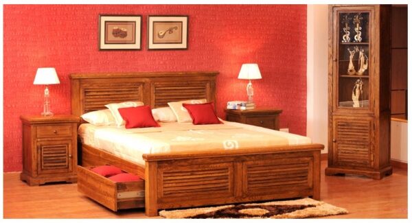 DESIGNER WOODEN QUEEN KING SIZE STORAGE BED WITH 2 OPTIONAL MATCHING BEDSIDE CABINET Sunrise Exports