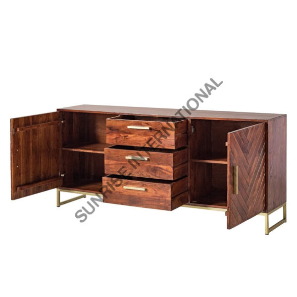 Designer Wooden sideboard cabinet with metal frame 3 Sunrise Exports