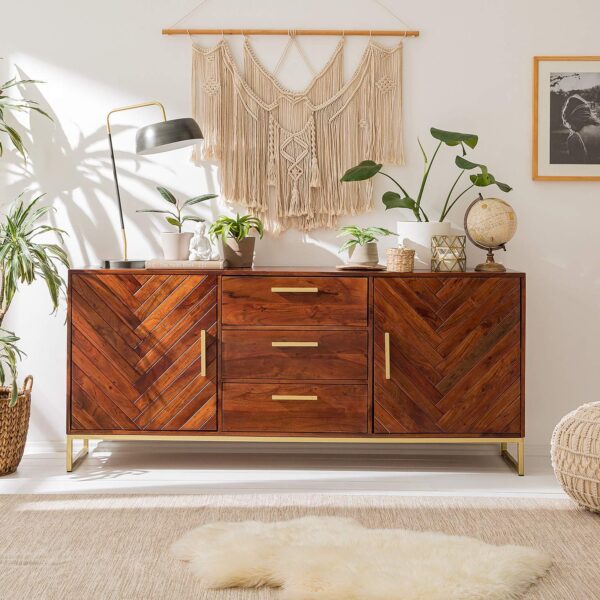 Designer Wooden sideboard cabinet with metal frame Sunrise Exports