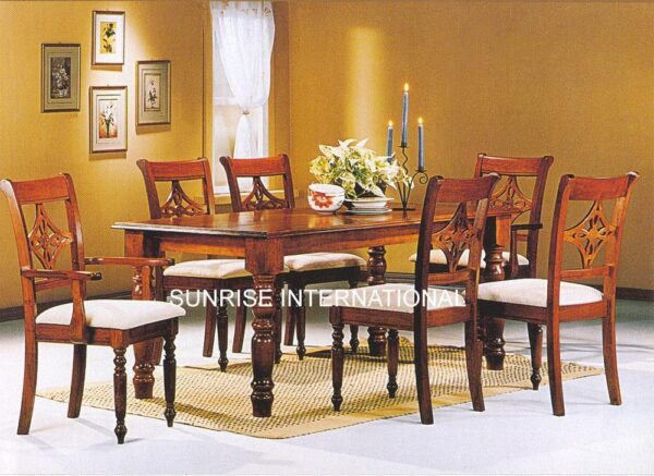 Ethnic Design Wooden Dining table with 4 chair 2 Arm chair set 8081127f 9d58 4590 98df 9f472f9244e7 Sunrise Exports