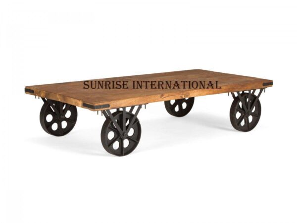 Industrial Style Furniture Wood and Metal combination coffee center table with wheels 651aad51 4e55 4194 a441 76266e81fdd5 Sunrise Exports
