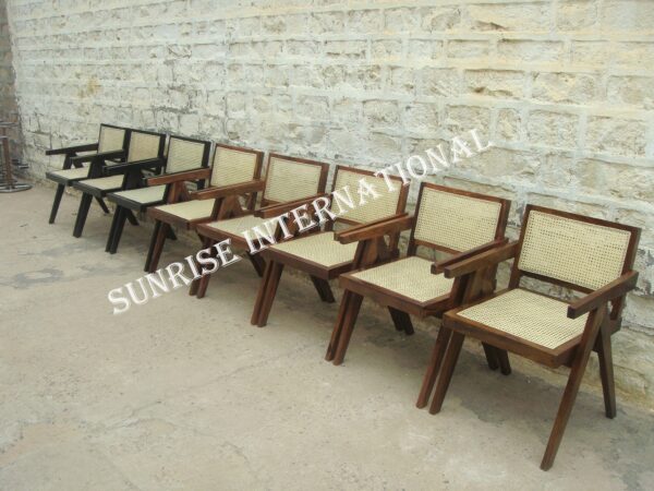 Mid Century wooden Relaxing Arm chair Cane Rattan Style Chandigarh chair Furniture 7 Sunrise Exports