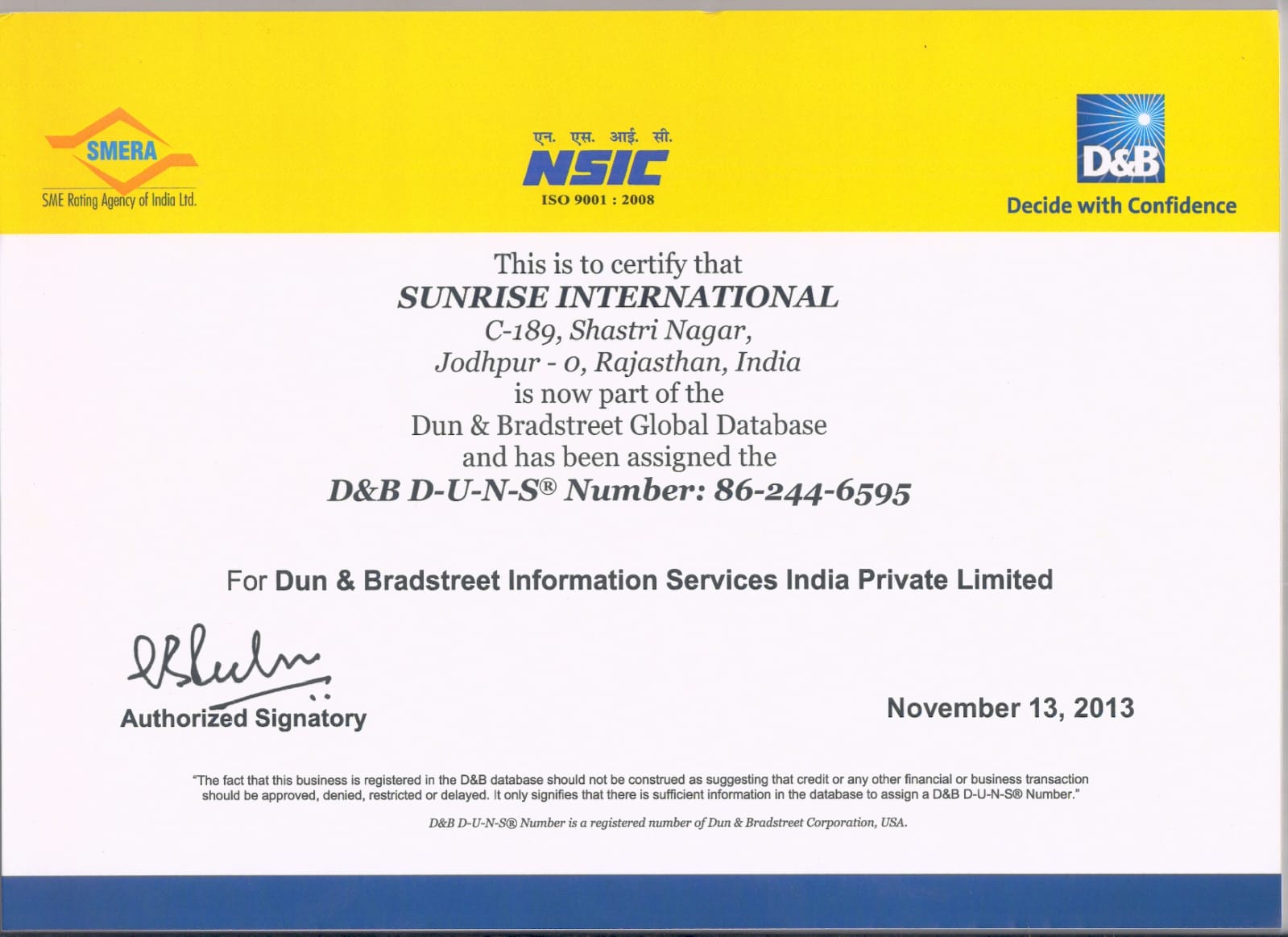 NSIC certificates Sunrise Exports