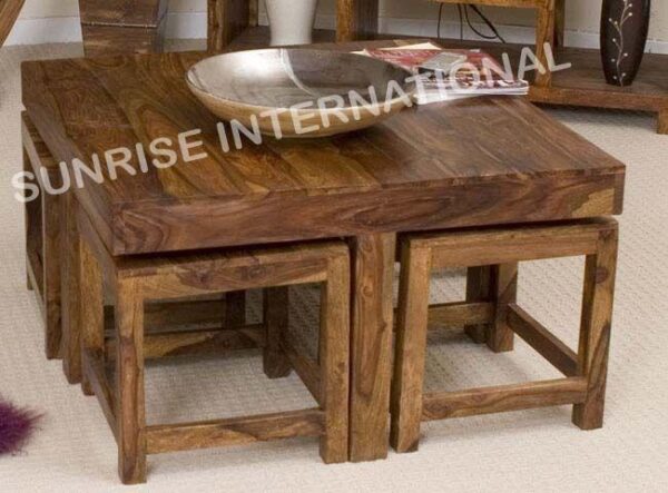 Sheesham wood Wooden coffee table with 4 stools a5bb69fe c9ad 4c20 81a5 c957a7ea048c Sunrise Exports