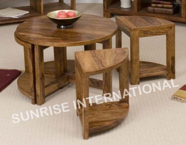 Sheesham wood Wooden round coffee center table with 4 stools 4668d443 fd47 4493 8e8d b62480c48801 Sunrise Exports