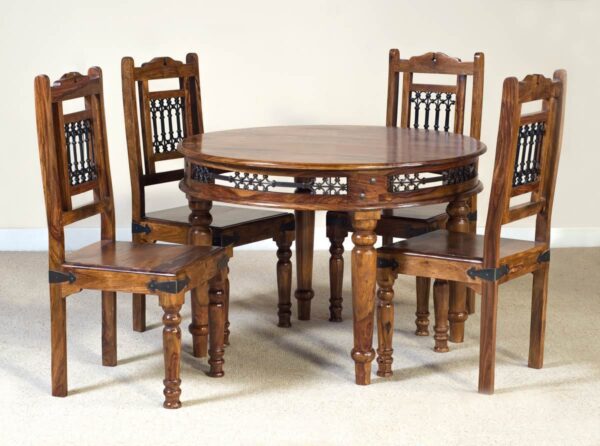 Solid Sheesham Wood Round Dining Table Furniture Set with 4 Chairs 2eb7611a 41c3 4b51 83b7 4f5d70f740ce Sunrise Exports