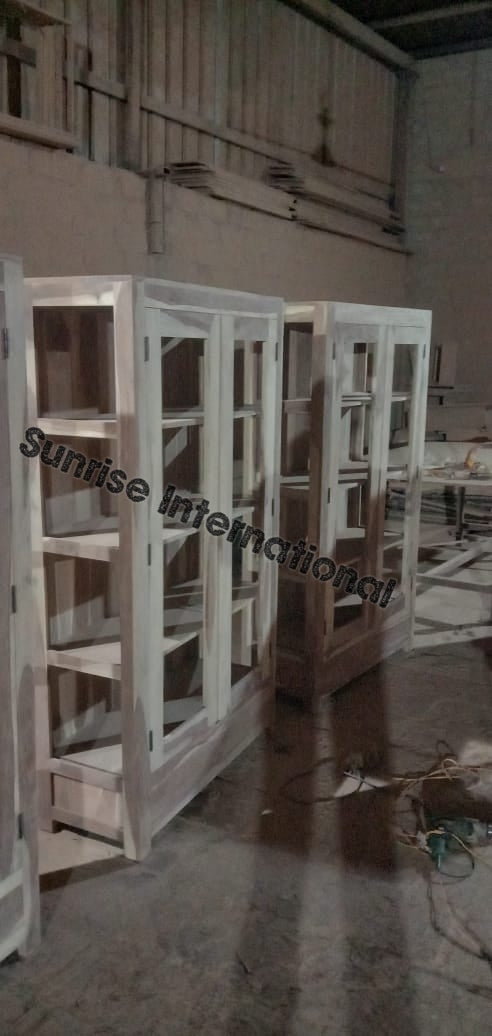 Solid Sheesham wood display glass cabinet crockery cabinet bookshelf with Double door 6 Sunrise Exports