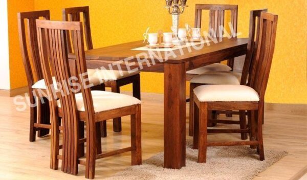 Solid wood 7 pcs Dining Set 1 Rectangular table 6 cushioned chair set Sunrise Exports