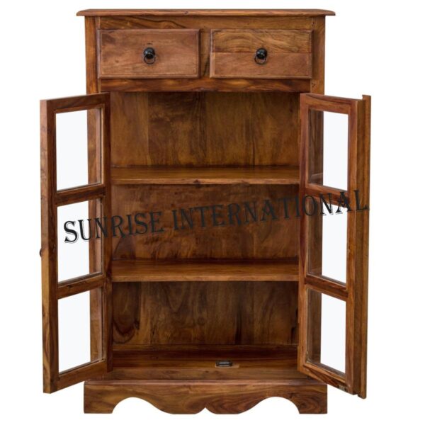 Solid wood display glass cabinet crockery kitchen cabinet 2 Sunrise Exports