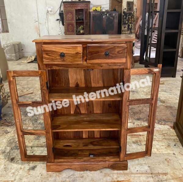 Solid wood display glass cabinet crockery kitchen cabinet 5 Sunrise Exports