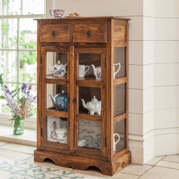 Solid wood display glass cabinet crockery kitchen cabinet Sunrise Exports