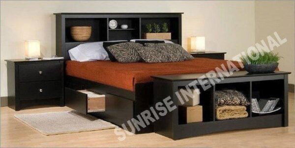 Wooden King Size Double Bed with 4 storage drawers and headboard shelves 65c6968f 8987 4098 bf95 9d0fed87d756 Sunrise Exports