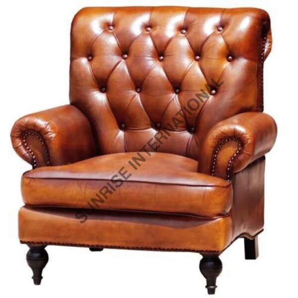 Wooden Vintage High back leather lounge Arm chair sofa furniture 2 Sunrise Exports