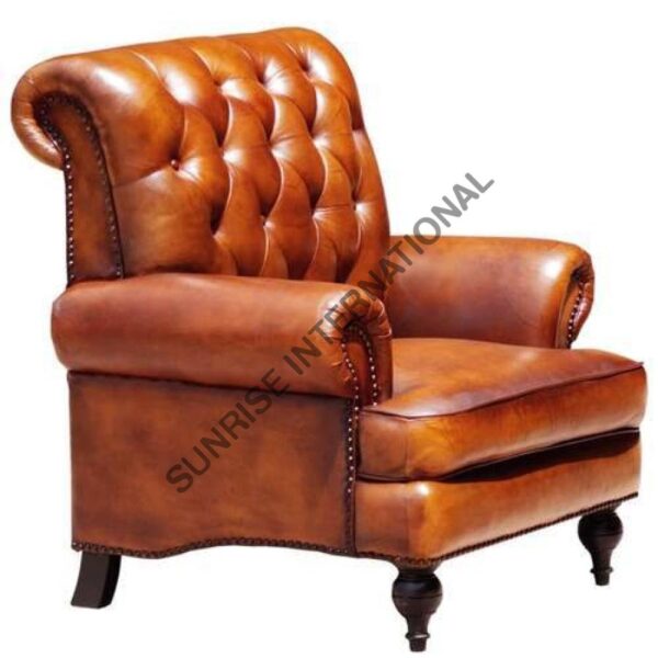 Wooden Vintage High back leather lounge Arm chair sofa furniture 3 Sunrise Exports