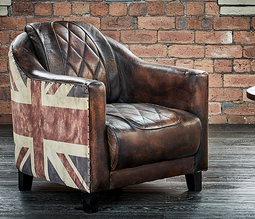 Wooden Vintage union jack leather lounge chair sofa furniture Sunrise Exports