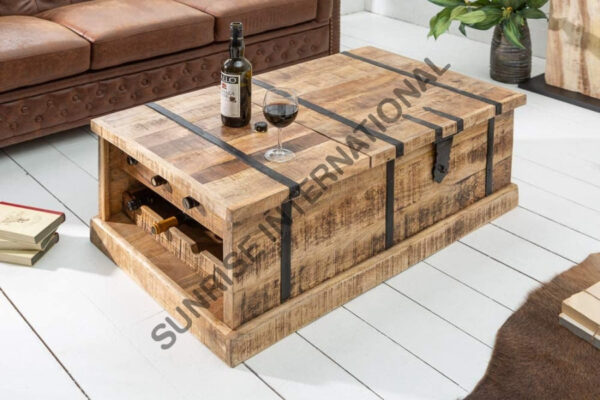 Wooden coffee center table with storage bottle rack space 2 Sunrise Exports