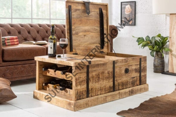 Wooden coffee center table with storage bottle rack space 3 Sunrise Exports