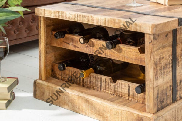 Wooden coffee center table with storage bottle rack space 9 Sunrise Exports