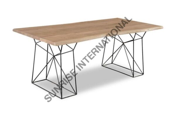 acacia wood live edge slab dining table and bench with metal legs 2 Sunrise Exports