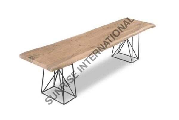acacia wood live edge slab dining table and bench with metal legs 3 Sunrise Exports