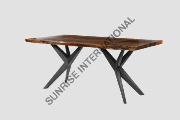 acacia wood live edge slab dining table with metal legs Sunrise Exports
