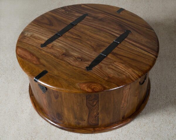 artistic wooden round coffee center table with storage space jal ct02 2 Sunrise Exports