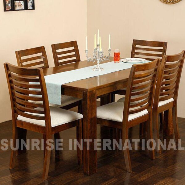 concept wooden dining table with 6 cushion chairs furniture set Sunrise Exports