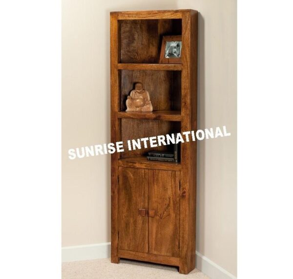 contemporary wooden corner bookcase shelves cum cabinet rack Sunrise Exports