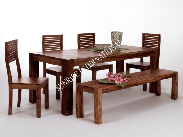 contemporary wooden dining table with 4 chair 1 bench set dset549 1 Sunrise Exports
