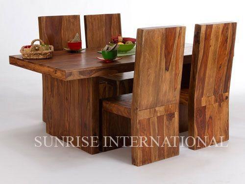 cube style wooden dining table with 4 chairs dining room furniture sun dset649 1 Sunrise Exports
