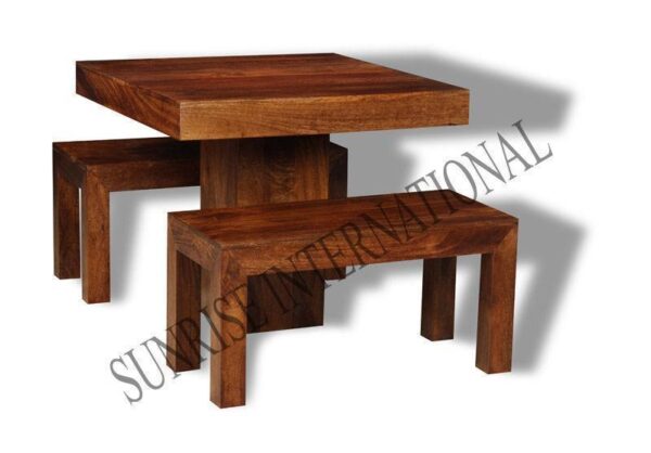 dakota 3pc wooden dining set 1 table 2 benches Sunrise Exports