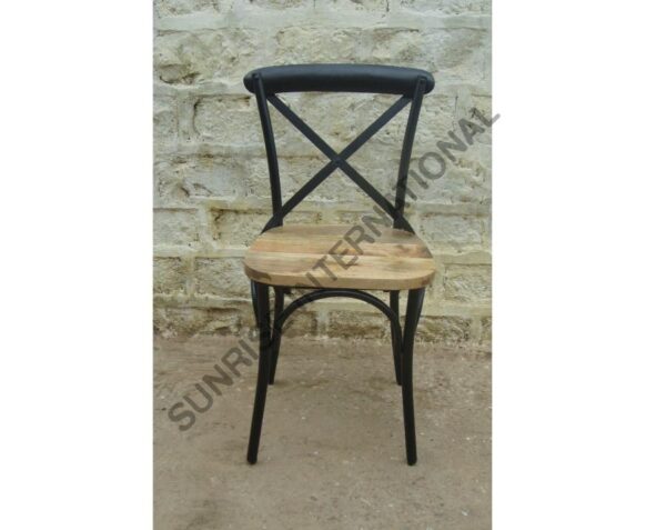 designer cross back metal wood combination chair for home or restaurant 2 Sunrise Exports