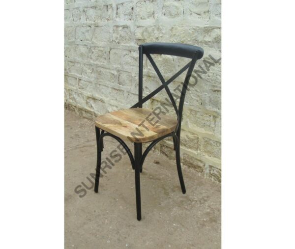 designer cross back metal wood combination chair for home or restaurant Sunrise Exports