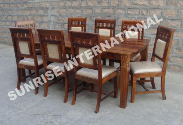 elegant design wooden dining set 1 table 8 cushion chair Sunrise Exports