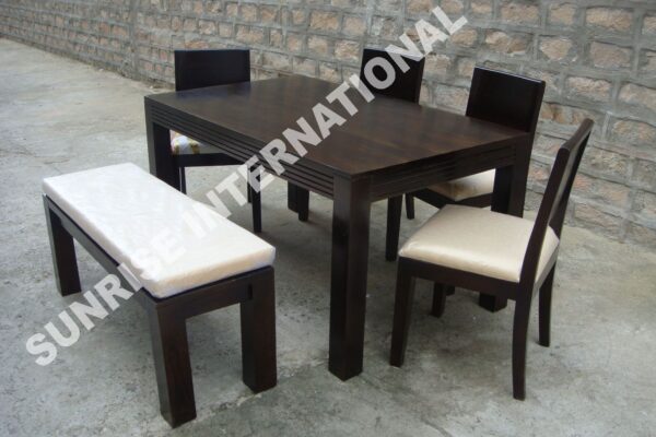 european style wooden dining set 1 table 4 chairs 1 bench Sunrise Exports