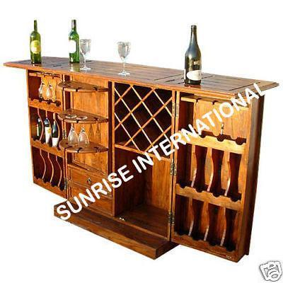 exclusive handmade wooden wine bar cabinet rack in solid sheesham wood Sunrise Exports