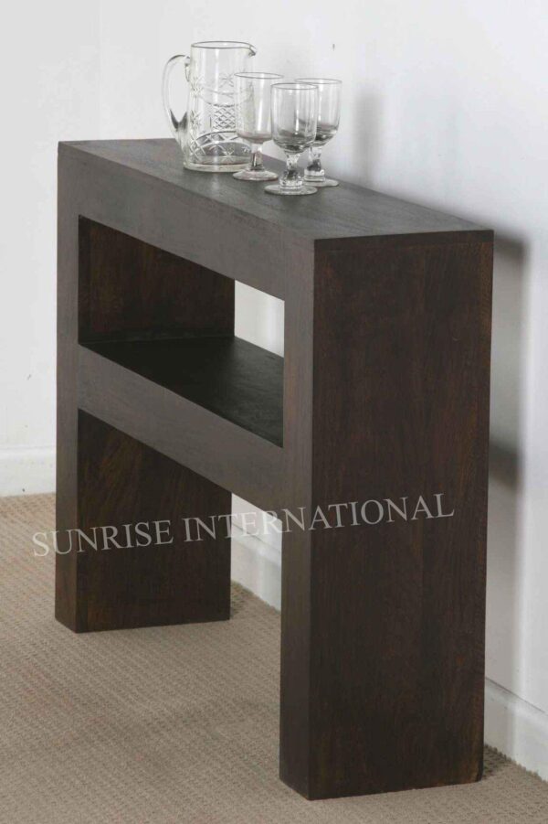 handmade wooden console table with bottom shelf sun dark002 2 Sunrise Exports