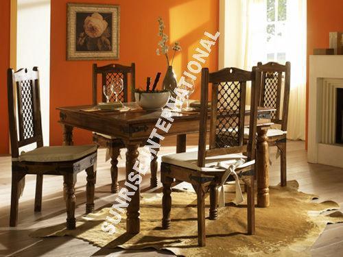 indian jali furniture wooden dining set 1 table 4 chairs Sunrise Exports