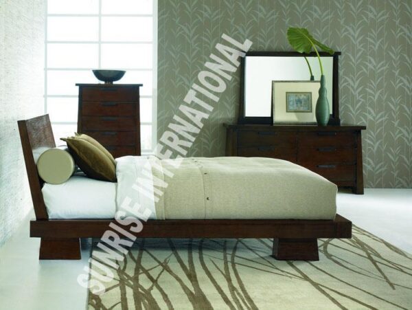 japanese style wooden 6 pc king bedroom set bed wardrobe bedside dresser frame Sunrise Exports