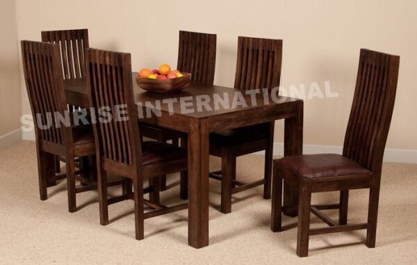 mandira wooden dining table with 6 cushion chairs furniture set Sunrise Exports