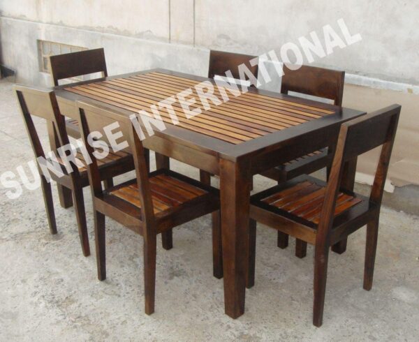 modern new wooden dining set 1 table 6 chairs two tone Sunrise Exports