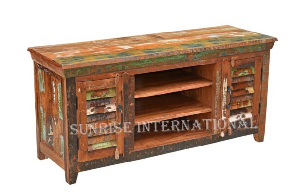 reclaimed recycled wood tv cabinet for modern home 2 doors 2 Sunrise Exports