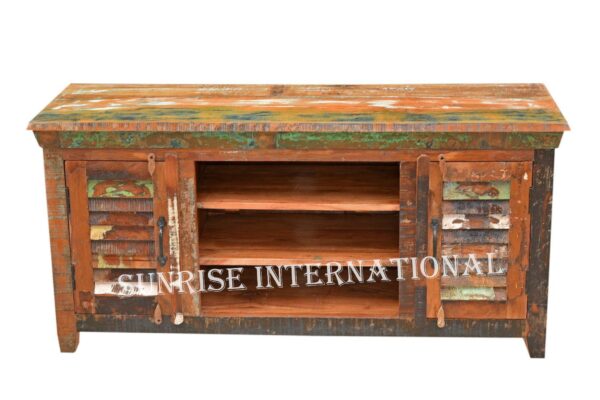 reclaimed recycled wood tv cabinet for modern home 2 doors 3 Sunrise Exports