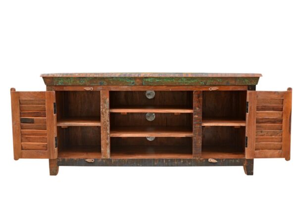 reclaimed recycled wood tv cabinet for modern home 2 doors 4 Sunrise Exports