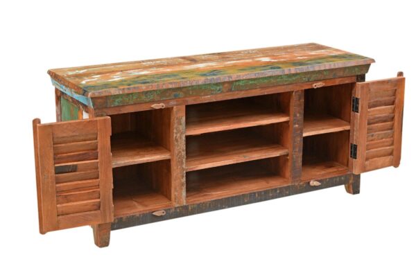 reclaimed recycled wood tv cabinet for modern home 2 doors 5 Sunrise Exports