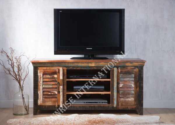 reclaimed recycled wood tv cabinet for modern home 2 doors Sunrise Exports
